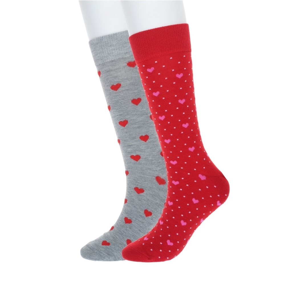 * Twisted Toes Unisex 2-Pack Hearts Novelty Socks Red And Gray Shoe Size 8 - 13